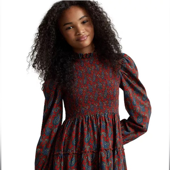 NWT Ralph Lauren Red and Blue Paisley Kids Dress - Picture 2 of 8